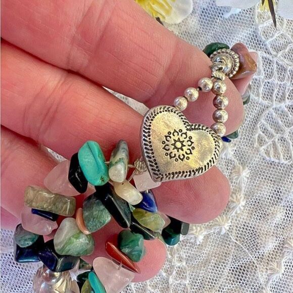 Artisan Crafted Heart & Tumbled Gemstone Bracelet - Picture 9 of 16